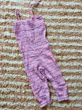 Bonton Pink & Lavender Plaid Smocked Jumpsuit
